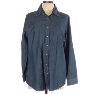 Izod L blue chambray long sleeve snap front shirt
